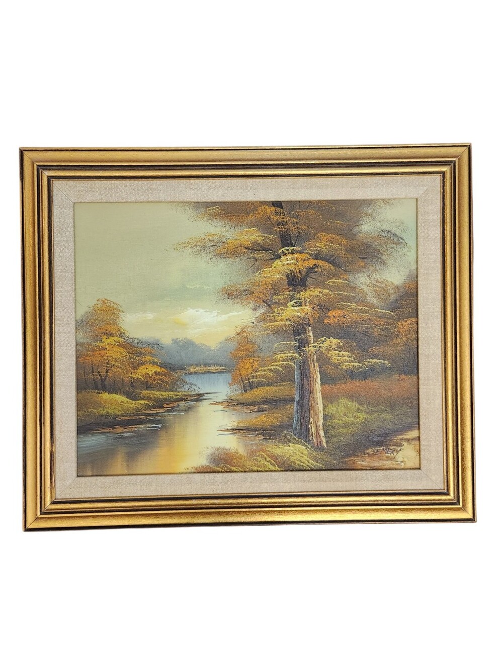 Vintage Oil Painting Signed Emery Autumn Fall Trees Nature Gold Frame 21x26